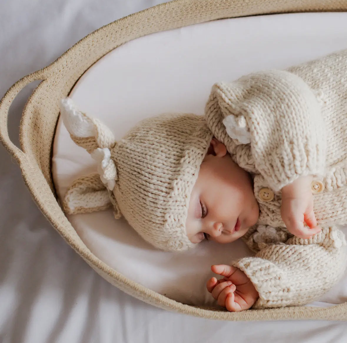 Flower Bunny Beanie in Natural