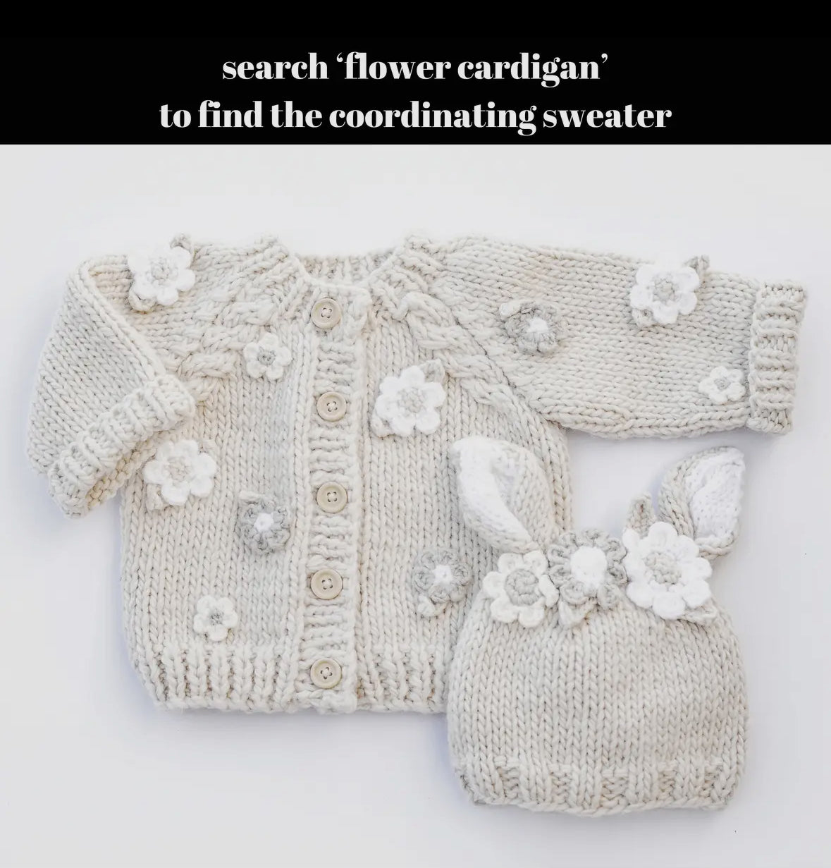 Flower Bunny Beanie in Natural