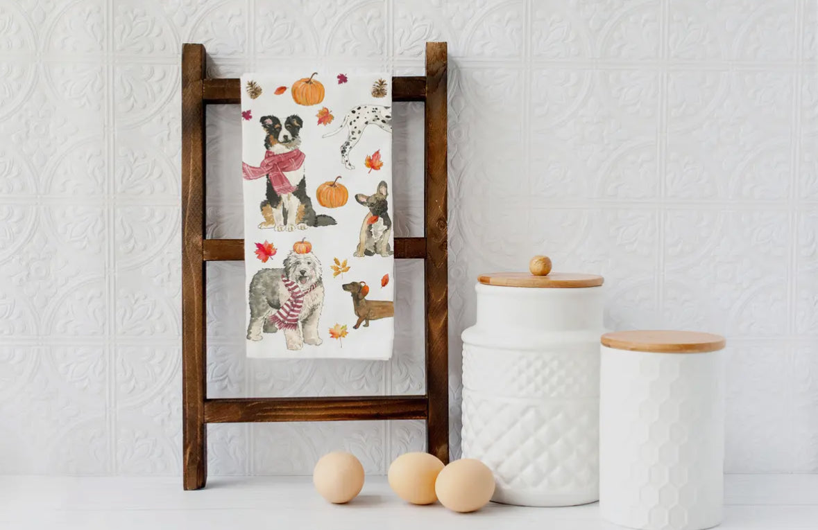 Cozy Fall Dogs Tea Towel