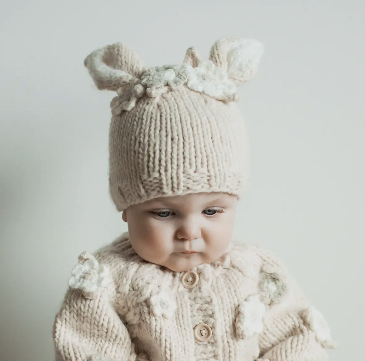 Flower Bunny Beanie in Natural