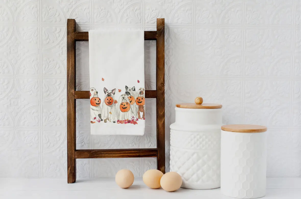 Halloween Ghost Dogs Tea Towel