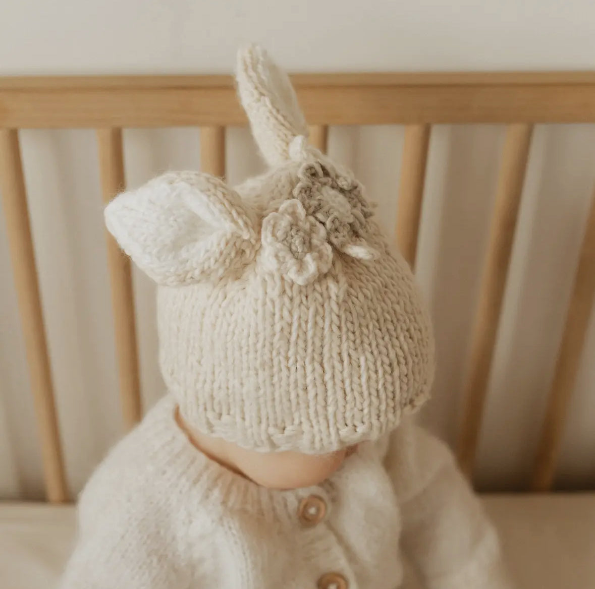Flower Bunny Beanie in Natural