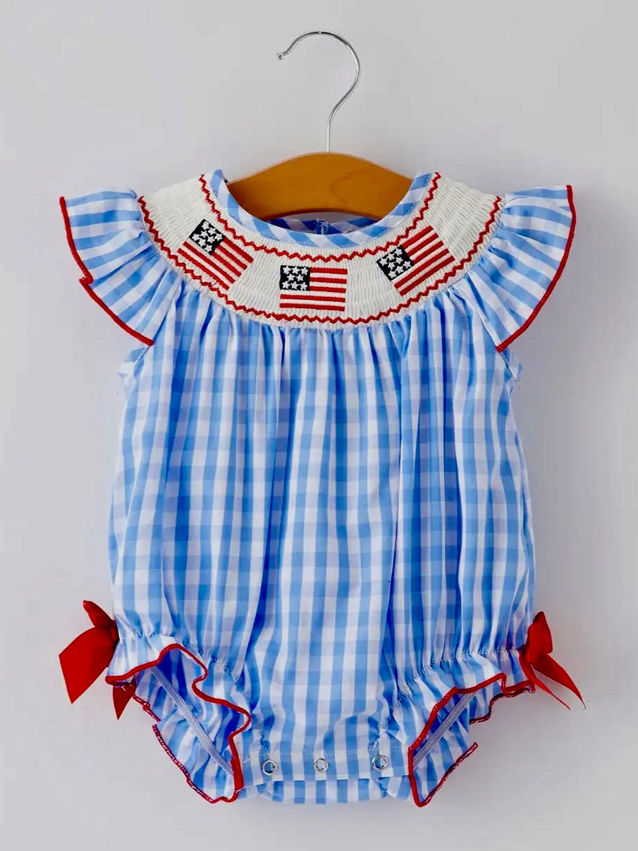 4th of July - Smocked Girls Romper