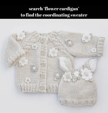 Flower Bunny Beanie in Natural