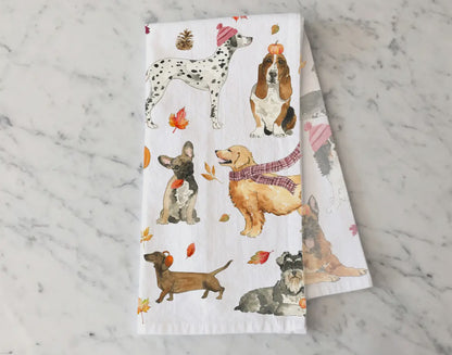Cozy Fall Dogs Tea Towel