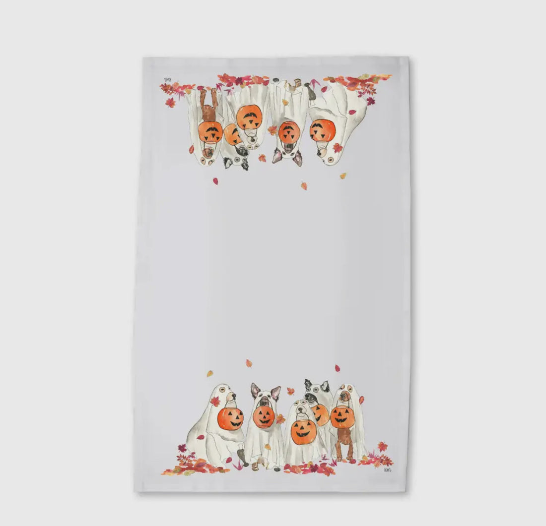 Halloween Ghost Dogs Tea Towel