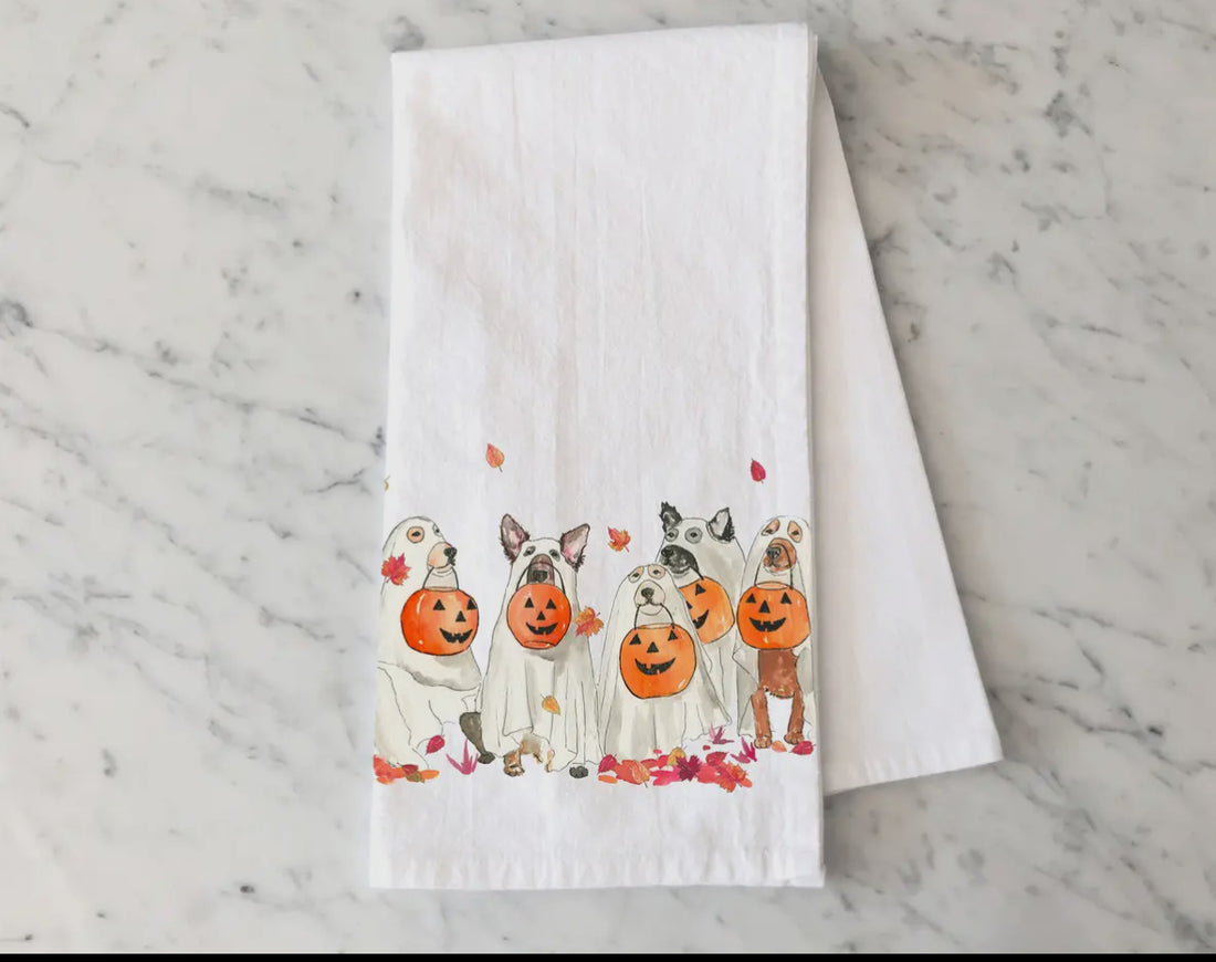 Halloween Ghost Dogs Tea Towel