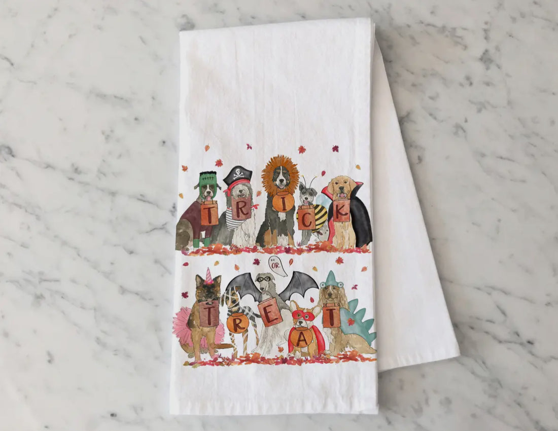 Trick or Treat Halloween Dogs Tea Towels