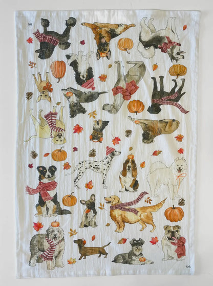 Cozy Fall Dogs Tea Towel