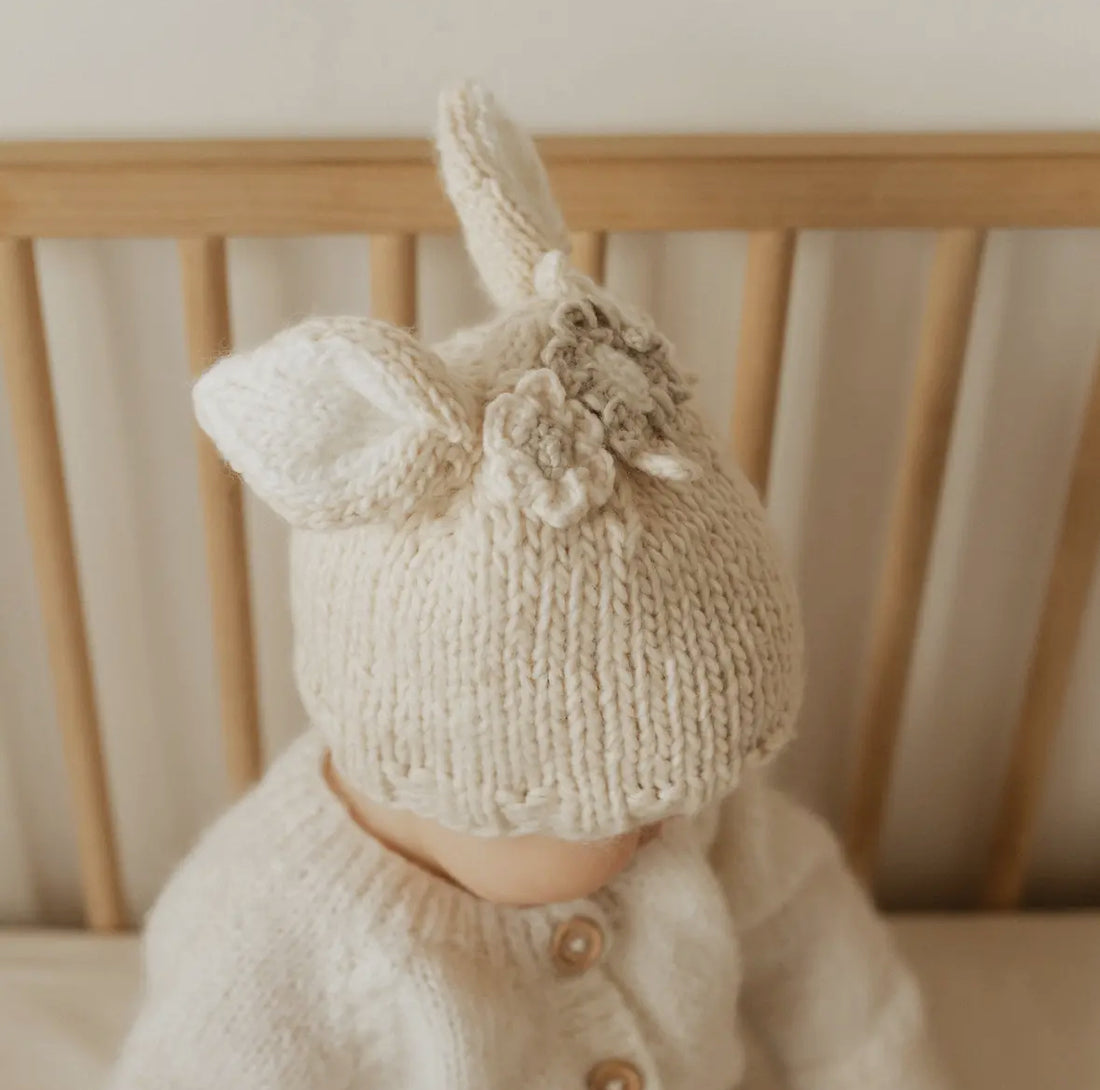 Flower Bunny Beanie in Natural