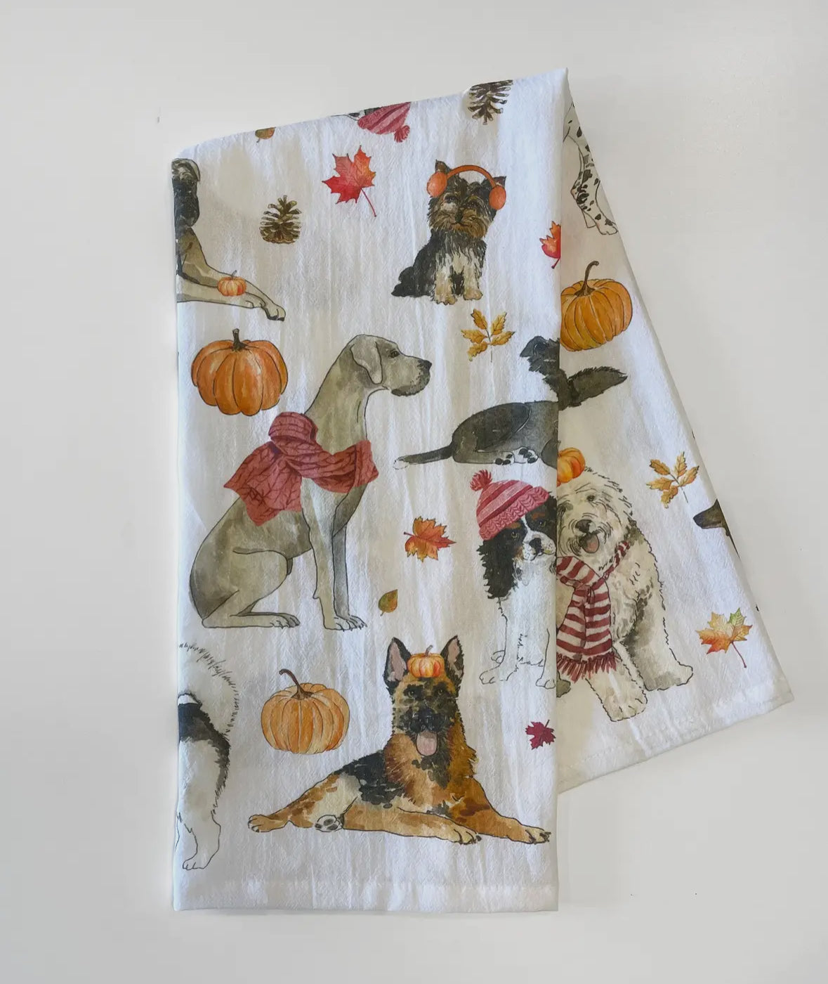 Cozy Fall Dogs Tea Towel