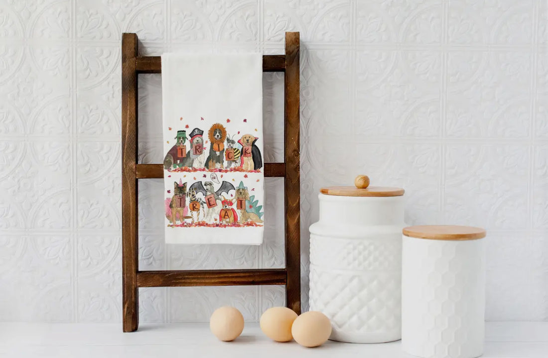 Trick or Treat Halloween Dogs Tea Towels