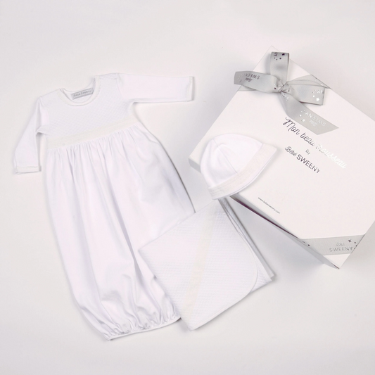 Baby White Quilted Cotton Gown Set (3)